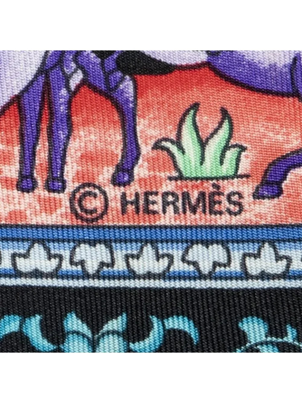 Hermes Scarf Black Blue Red Silk